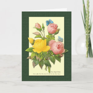 Cartão Rosas de vinheta amarela cor-de-rosa-Dia de as mãe