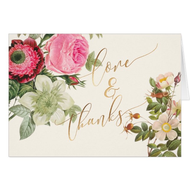 Cartão Rosas De Vintagem PixDezines/Redoute/Obrigado (Frente horizontal)