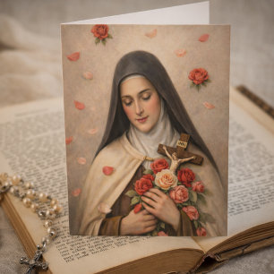 Cartão Rosas e Crucifixo Devocional de Santa Teresinha