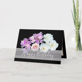 Cartão Rosas e flores de Buquê floral Aniversário