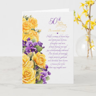 Cartão Rosas e Violeta para Bodas de Ouro de Casal
