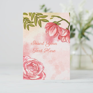Cartão Rosas Florais Românticas em Aquarela
