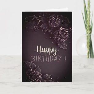 Cartão Rosas Góticas de Aniversário Elegantes e Chiques