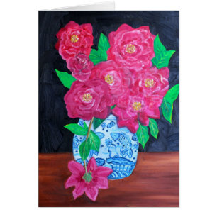 Cartão Rosas no vaso chinês