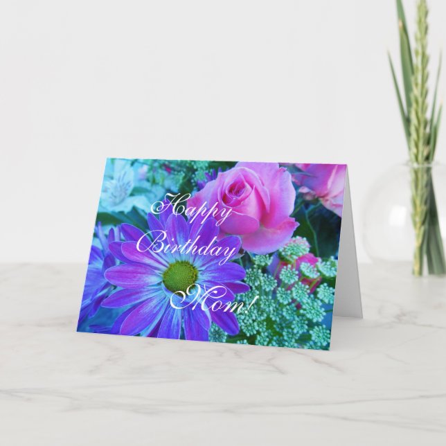 Cartão Rosas para a mãe: Feliz Aniversário! (Frente)