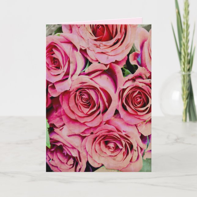 Cartão Rosas Românticas texto personalizado aniversário d (Frente)