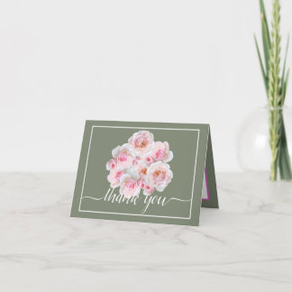 Cartão Rosas Rosa Buquê Floral Botânico Chic Obrigado