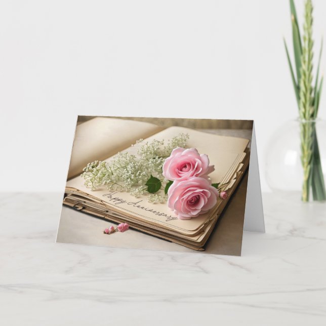 Cartão Rosas Rosa De Aniversário No Livro Velho (Frente)