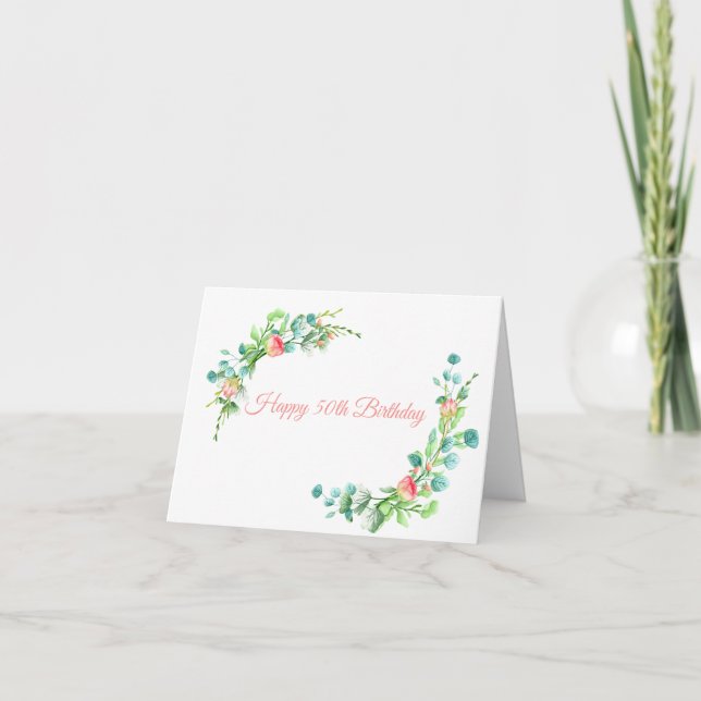 Cartão Rosas rosa e Eucalyptus - Milestone Aniversário (Frente)