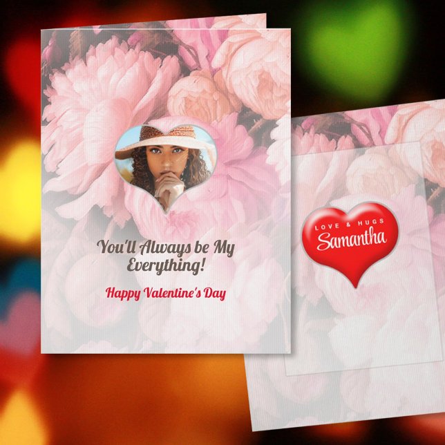 Cartão Rosas rosa e placa de Dia de os namorados cardíaco (Criador carregado)