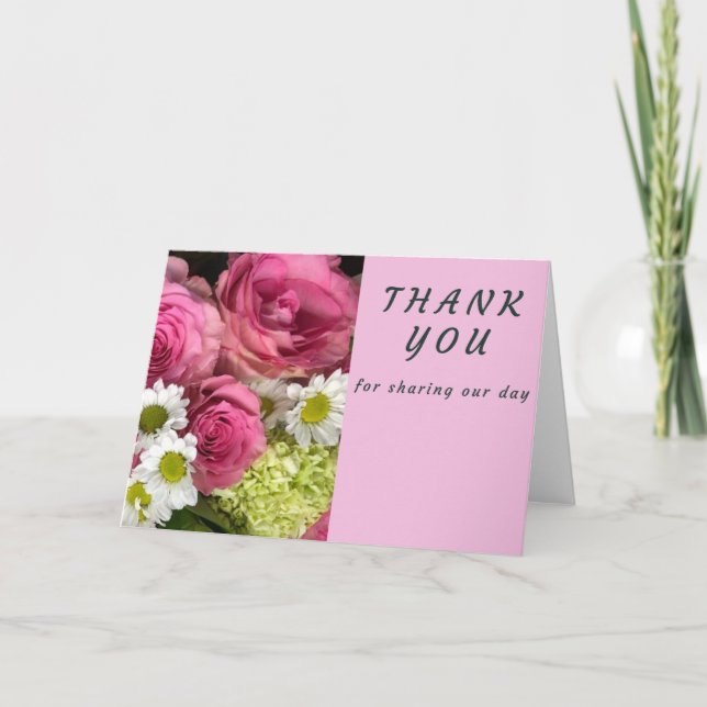 Cartão Rosas Rosa e Visitas Obrigado (Frente)