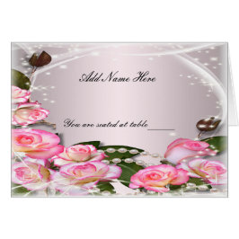 Cartão Rosas Rosa Elegantes E Pérolas Placa De Lugar De M