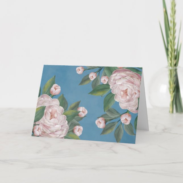 Cartão Rosas Rosa Pálido com Fundo Azul Marinho (Frente)