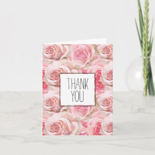 Cartão Rosas Rosa Românticas Floral Obrigado