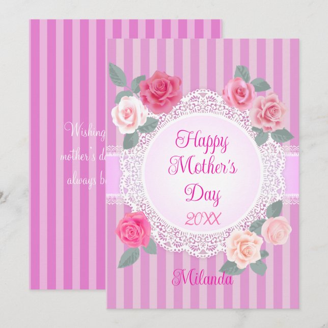 Cartão Rosas Rosas Feliz Dia das Mães (Frente/Verso)