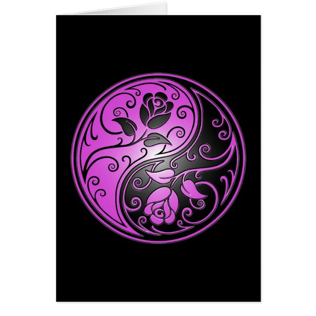 Cartão Rosas, roxo e preto de Yin Yang (Frente)