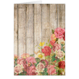 Cartão Rosas Rústicas Românticas Vintage em Madeira