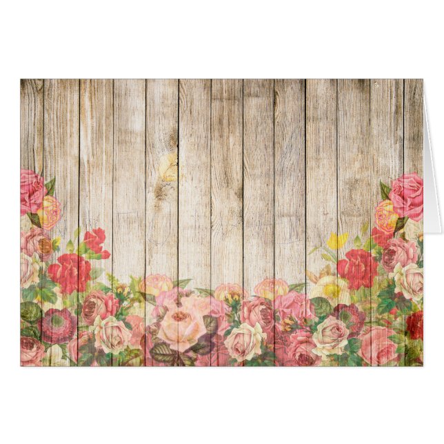 Cartão Rosas Rústicas Românticas Vintage em Madeira (Frente Horizontal)