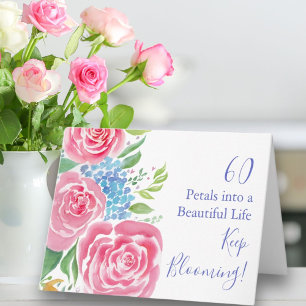 Cartão Rosas Soltas em Aquarela e Hortênsia para 60º Aniv