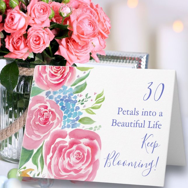 Cartão Rosas Soltas em Aquarela e Hortênsia para Aniversá (Criador carregado)