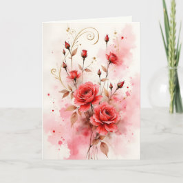 Cartão Rosas Vermelhas Aquarela Aniversário Dia dos Namor