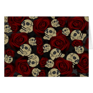 Cartão Rosas Vermelhas & Caveiras Flores Pretas Góticas O