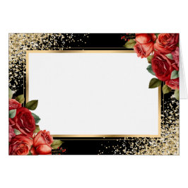 Cartão Rosas Vermelhas Confete Dourado Floral