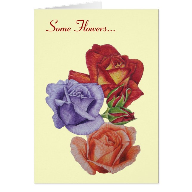 Cartão rosas vermelhas e botões de flores para a mãe (Frente)