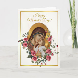 Cartão Rosas Vermelhas Elegantes Dia das Mães Ortodoxo Cr