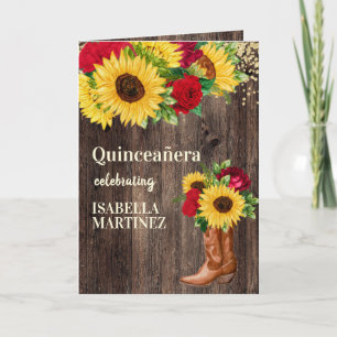 Cartão rosas vermelhas Girassóis Cowgirl Boots Quinceane