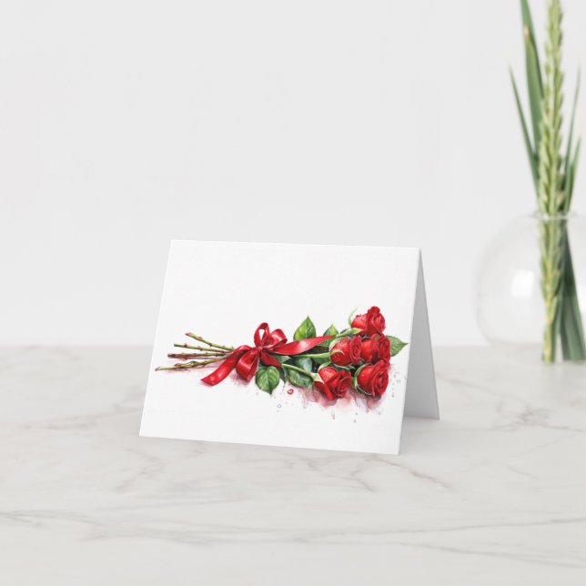 Cartão Rosas vermelhas longas para Dia de os namorados (Frente)