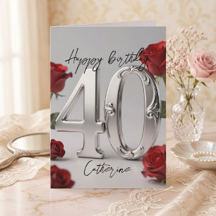 Cartão Rosas Vermelhas Prateadas Metálicas Milestone 40º