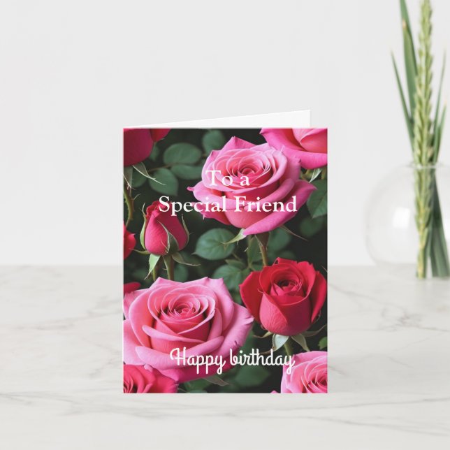 Cartão Rosas vermelhas Rosa para um Aniversário Especial (Frente)