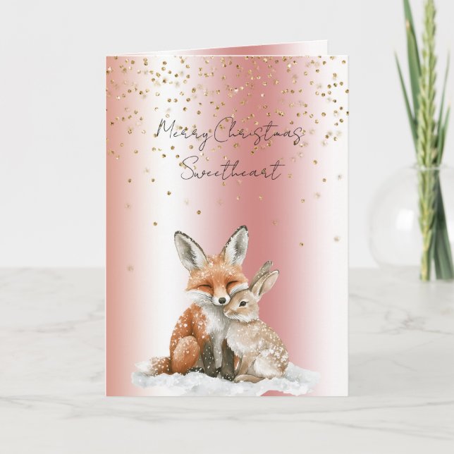 Cartão Rose Fox Deer Amor Brilho Doce Natal (Frente)