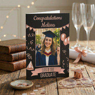 Cartão Rose Gold Congrats Graduation card with Photo