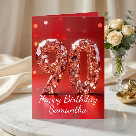 Cartão Rose Gold Diamond 90th Birthday Red Sparkle