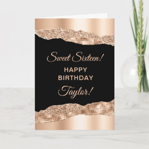 Cartão Rose Gold e Lágrimas Glam Black Sweet Sixteen