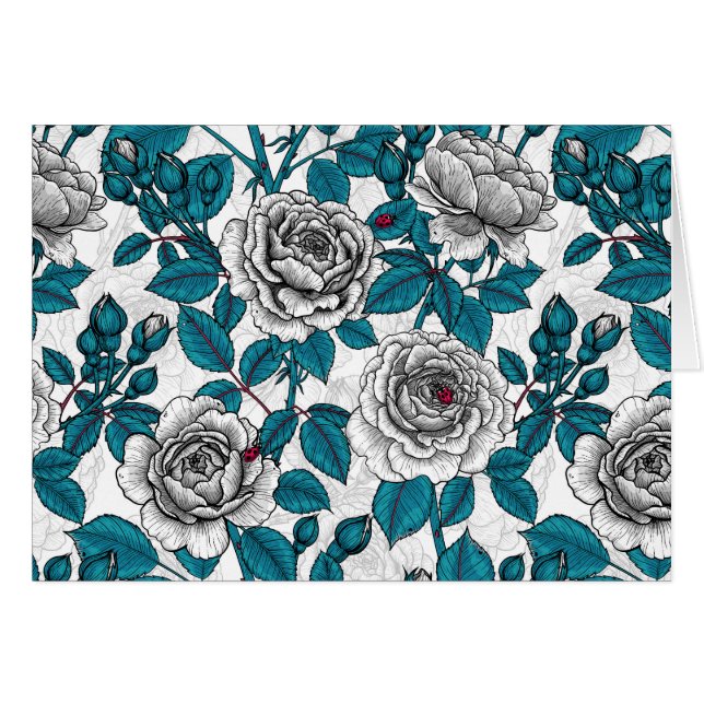 Cartão Roseiras brancas e damascos (Frente Horizontal)