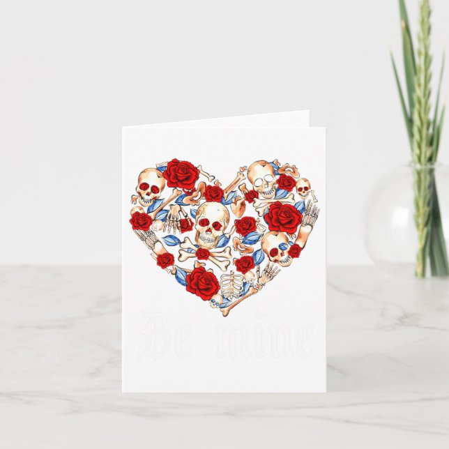 Cartão Roses And Skulls Heart Gothic Style Valentine Be M (Frente)