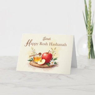 Cartão Rosh Hashanah Personaliza Flores de Maçã e Mel