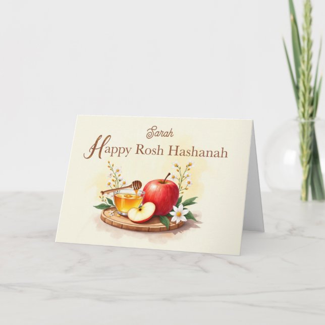 Cartão Rosh Hashanah Personaliza Flores de Maçã e Mel (Frente)