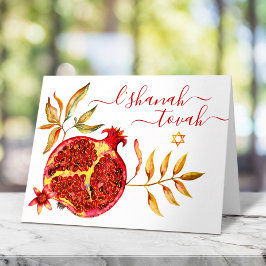 Cartão Rosh Hashanah Watercolor Red & Dourado Pomegranate