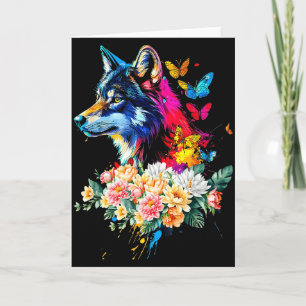 Cartão Rosto de Lobo Colorido Animais Fofos Amantes de Lo