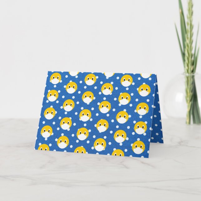 Cartão rosto de sorriso amarelo com máscara médica (Frente)