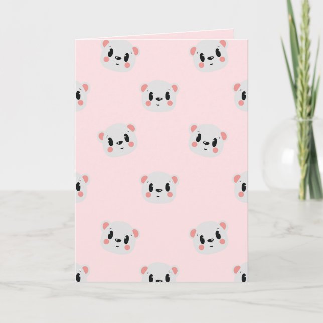 Cartão Rosto de Urso Kawaii Fofo em Rosa Pastel (Frente)
