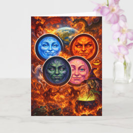 Cartão Rostos lunares celestiais místicos fantasia Hallow