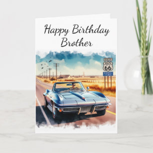 Cartão Rota 66 Carros Clássicos Feliz Aniversário Irmão