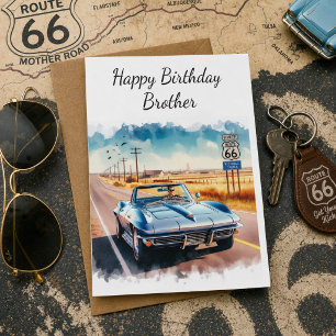 Cartão Rota 66 Carros Clássicos Feliz Aniversário Irmão