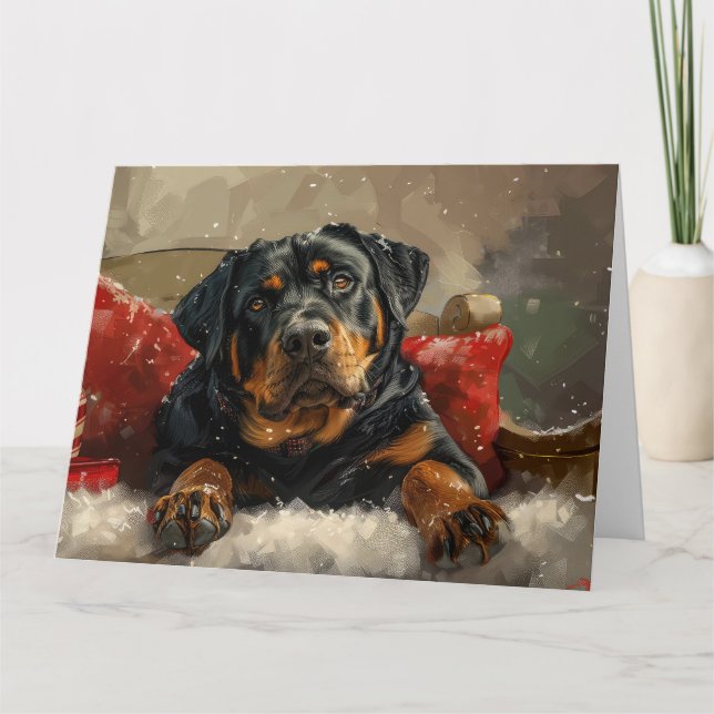 Cartão Rottweiler Cachorro Natal Festivo (Frente)