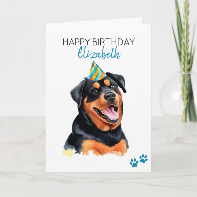 Cartão Rottweiler Dog Personalizado Feliz Aniversário (Frente)